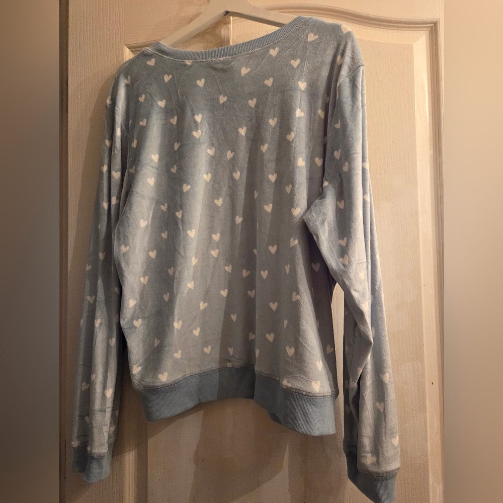 Honeydew Women's 2-Piece Fleece Lounge Pajama Set, Light Blue & White Hearts - Picture 4 of 7